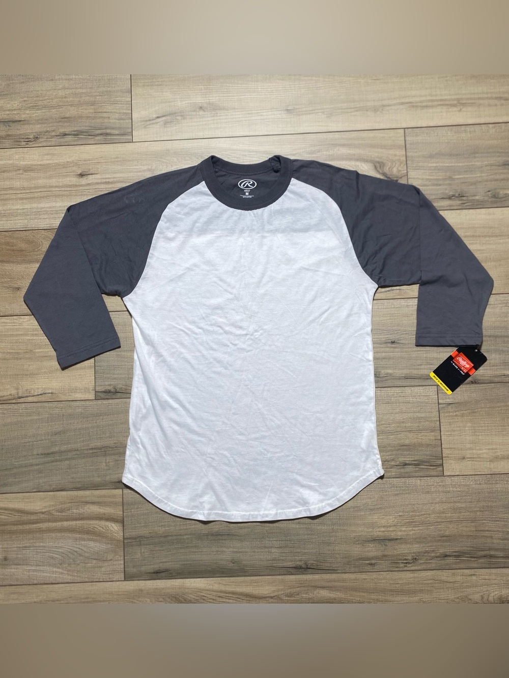 Rawlings Mens Raglan Sleeve Baseball Shirt Size Medium White And Gray